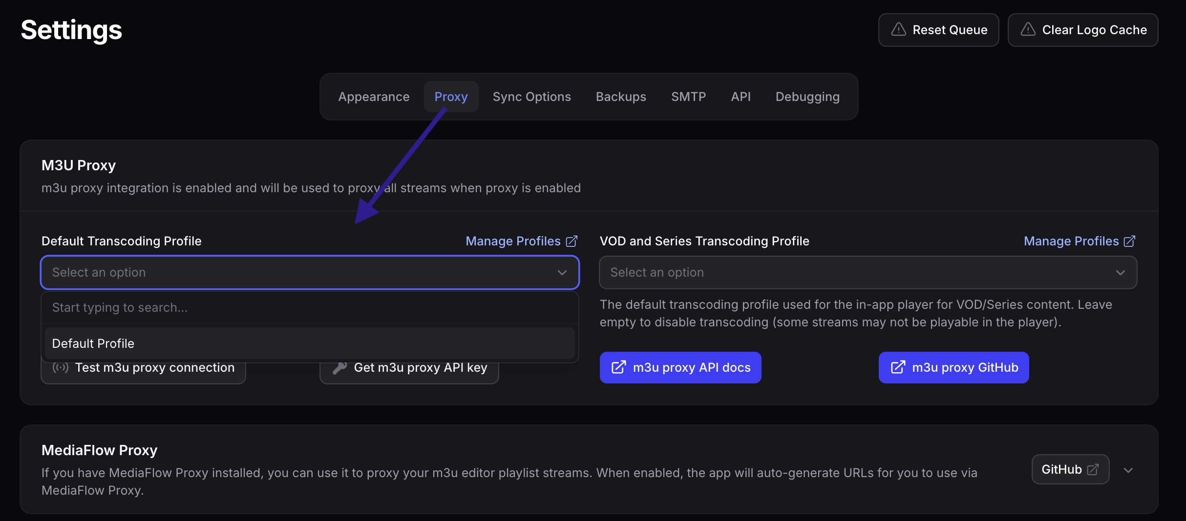 Default transcoding profile for in-app player
