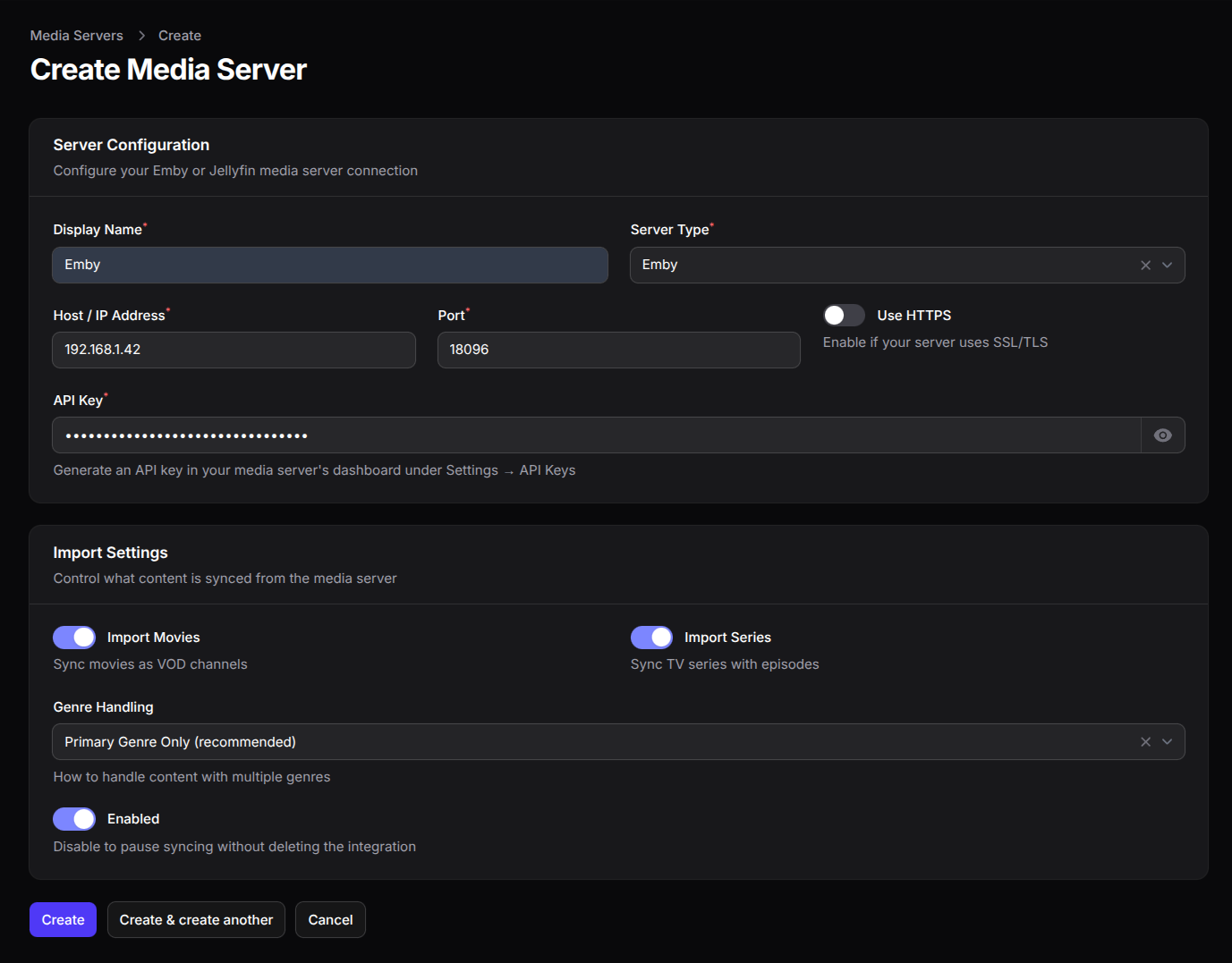 Create Media Server integration for Emby