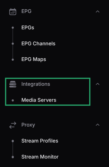 Media Server Integration Sidenav
